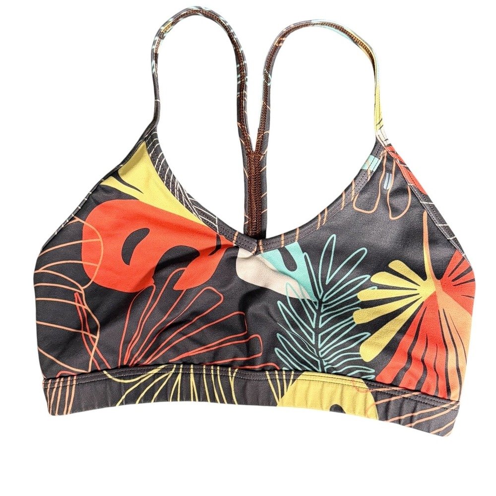 NOBULL Womens Tropical Floral Racerback Sports Bra Small Gray Orange Gym Workout